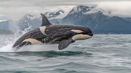 Orca Whale Breaching in Wild Ocean Landscape