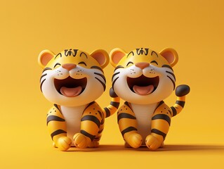 Tiger Cub Cartoon Illustration: Cute orange baby tiger toy with a wild nature smile