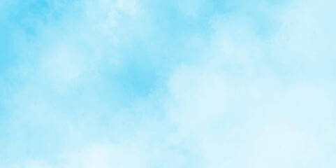 Panoramic grunge texture with color blue, sky of winter morning with clouds, Grungy ink canvas of cloudy sky, Hand drawn or painted blue watercolor on canvas with clouds.