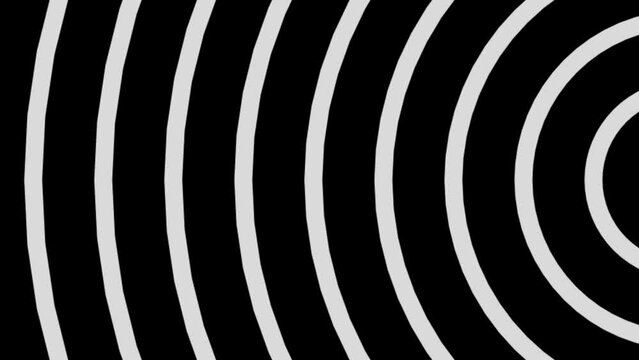 Modern black and white gradient horizontal motion graphic background with looping and concentric circular shapes coming out of the margin