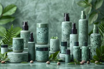 Nature-inspired Cosmetic Container Set: Enhance Your Beauty Routine with Serene Backgrounds