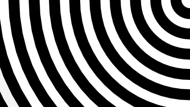 Modern horizontal motion graphic background with black and white gradient and circular and thick strokes waves coming out of the corner