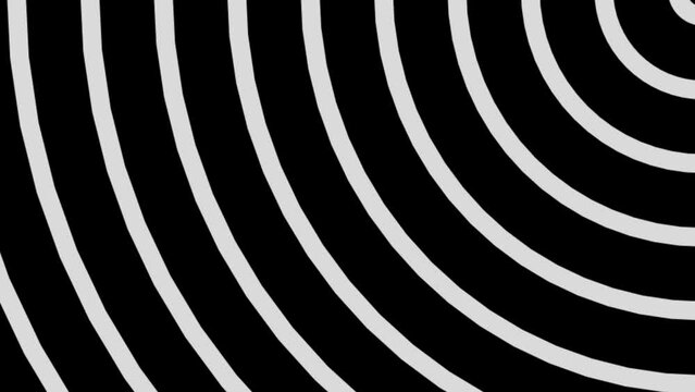 Horizontal motion graphic background with black and white gradient and circular strokes waves coming out of the corner