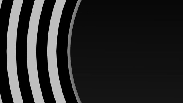 Modern horizontal motion graphic background with black and white gradient and concentric circular shapes thick line coming out of a circle on the lateral margin with empty space to write text