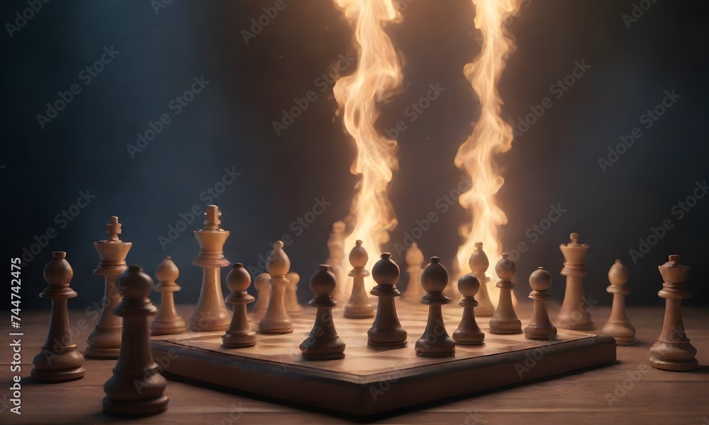 Poster sparks fly over a chessboard where strategy and intellect collide, symbolizing the explosive potenti