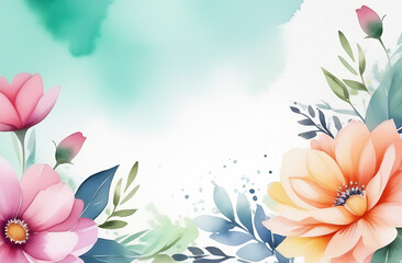 Beautiful floral background with magnolia flowers and leaves. Watercolor illustration