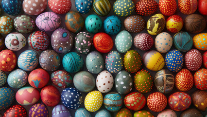 Fototapeta na wymiar Assorted Collection of Vibrantly Decorated Easter Eggs