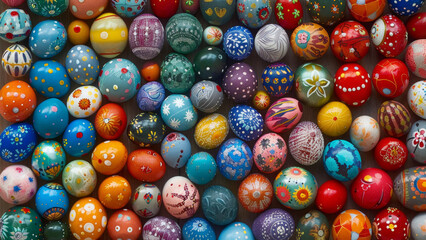 Fototapeta na wymiar Vibrant Collection of Hand-Painted Easter Eggs