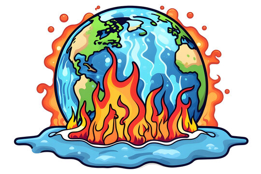Global Warming Melting and burning the Earth. Global catasrtophe concept illustration.