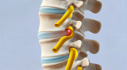 Human spine anatomy illustration _ Intervertebral disc herniation - obrazy, fototapety, plakaty