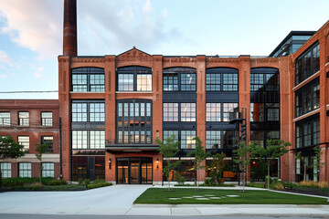 Repurpose old factories into trendy lofts, blending vintage charm with contemporary design, showcasing the revitalization of urban spaces. - Powered by Adobe