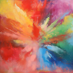 Explosion of colored powder in a dynamic display of rainbow colors, adding vibrancy and energy to the composition.