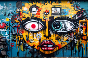 Smiley face graffiti on street wall showcasing art paint