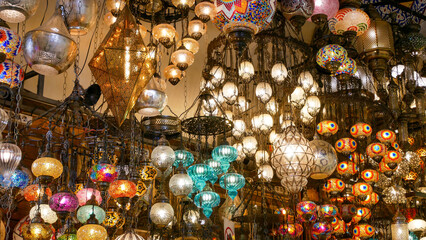 Many twinkling lamps hang from above