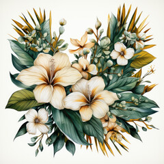 watercolor painting of a tropical frame with flower clipart, Generative Ai