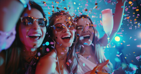 Beautiful young women celebrating having fun at a party, joyful Party Time: Beautiful Young Women Celebrating and Having Fun