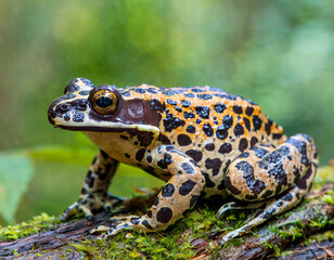 Obraz premium The northern leopard frog (Lithobates pipiensis) native North American animal. It is the state amphibian of Minnesota and Vermont.