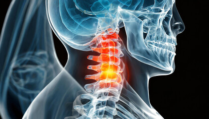 X Ray 3D Rendering - Man with severe pain in the lower spine and intervertebral discs - obrazy, fototapety, plakaty
