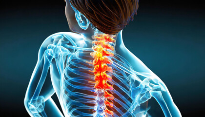 X Ray 3D Rendering - Man with severe pain in the lower spine and intervertebral discs - obrazy, fototapety, plakaty
