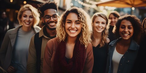 Portrait of a Multicultural Group Smiling and Making Eye Contact. Concept Group Portraits, Multicultural Diversity, Smiling Faces, Eye Contact, Positivity