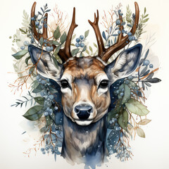 watercolor Reindeer head clipart, Generative Ai