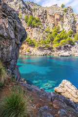 Fototapeta premium .Coast, beach, scenic mountain view, turquoise sea water, Sa Calobra, Mallorca island, Balearic Islands