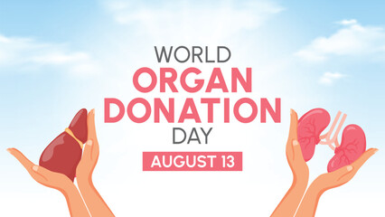 World Organ Donation Day with Kidneys and Liver for Transplantation, Saving Lives and Health Care in Flat Cartoon Illustration