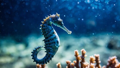 dark blue seahorse underwater world