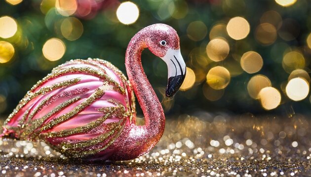 christmas pink glitter flamingo gold holiday ornament sparkle si