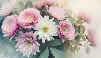 elegant tender flowers transparent watercolour background pastel colour palette - obrazy, fototapety, plakaty