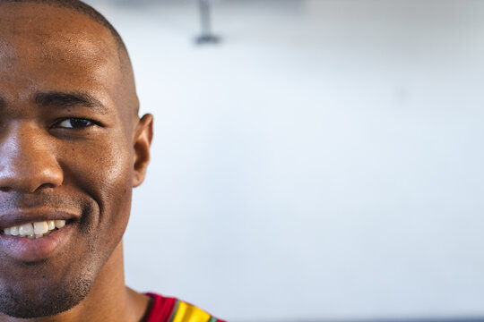 Close-up of an African American man smiling, with copy space