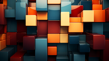 Fototapeta na wymiar Abstract geometric block wall in warm and cold contrasting colors, abstract geometric background
