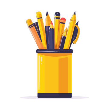 Yellow holder with pencils and pens office tools car