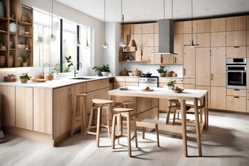 A Scandinavian-inspired kitchen with light wood accents, clean lines, and a minimalist aesthetic....