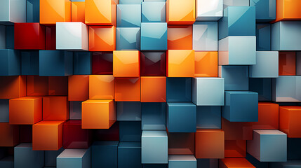 Abstract geometric block wall in warm and cold contrasting colors, abstract geometric background