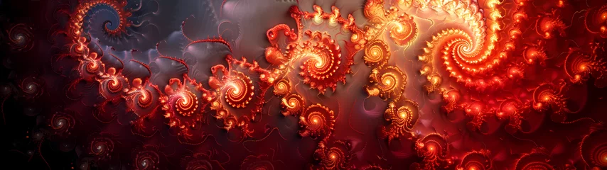 Foto op Plexiglas An ultra-wide artistic, intricate, detailed, uplifting and energetic abstract background, phyllotaxis patterns and doyel spirals, bold, fiery crimson © Russell