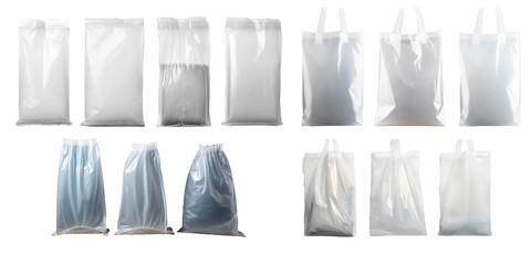 Collection of plastic bag isolated on a white background as transparent PNG - obrazy, fototapety, plakaty
