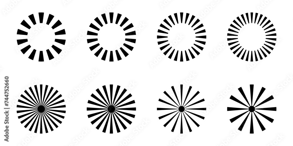 Canvas Prints collection of simple black sunbursts isolated on transparent background – set of minimalist radial f