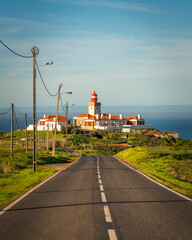View of the Cabo da Roca lighthouse. Sintra, Portugal. Cape Cabo da Roca, the westernmost point of...