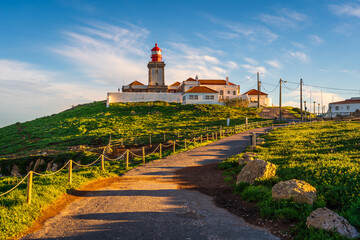 View of the Cabo da Roca lighthouse. Sintra, Portugal. Cape Cabo da Roca, the westernmost point of...