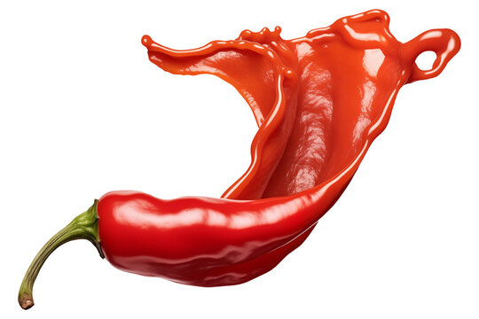 Falling bursting chili pepper Hot sauce PNG splash Isolated on Transparent and White Background - Grooming Products , Drop of liquid stroke With clipping path - hot Food Restaurant advertising
