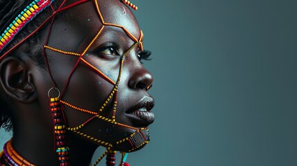 Woman With Head Piece Made of Beads