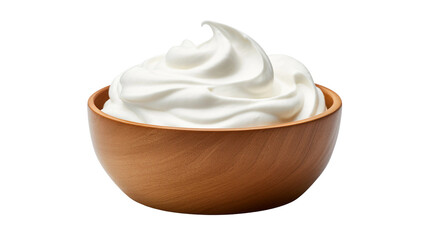 Wholesome Wooden Bowl on transparent background : Capturing the Culinary Art of Freshly Whipped Sour Cream Yogurt on a Rustic Table