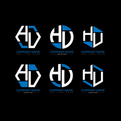 HU letter logo set design.HU monogram polygonal and circle shape vector. HU unique design.
