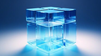 3d transparent cube abstract blue cubes