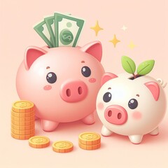 Piggy bank with money in a pot and coins.Money saving concept. Lucky money charm wallpaper