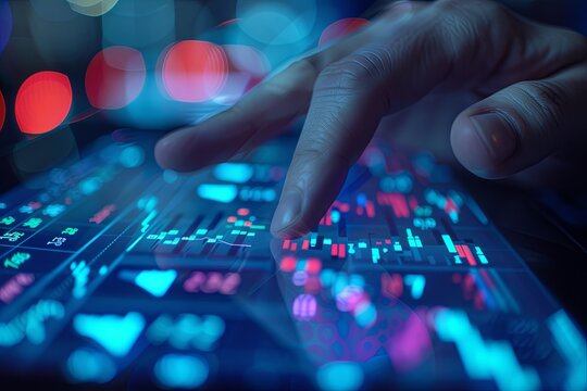 hand pushing icons for user data control, technology concept.