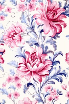 Fragment of colorful retro tapestry textile pattern with floral ornament useful as background