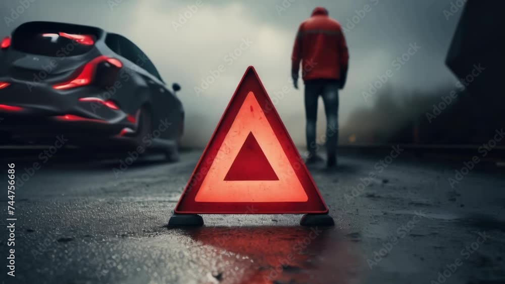 Poster red triangle sign on side of road, suitable for transportation concepts.