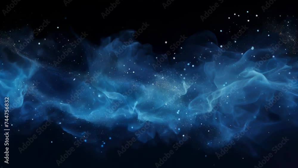 Poster Dark blue background with smoke and stars. Suitable for various design projects.